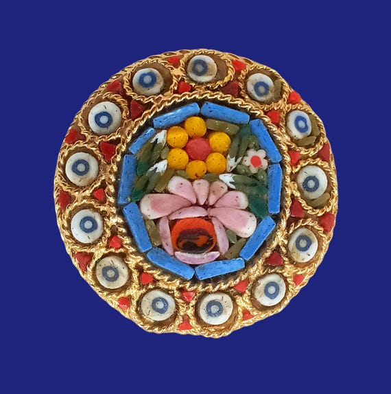 Vintage micro-mosaic brooch Italy gold metal