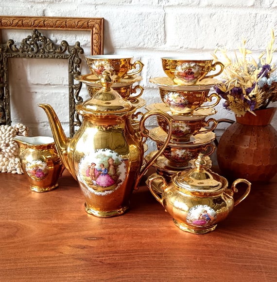 Vintage Winterling Bavaria gold porcelain coffee service, 10 cups