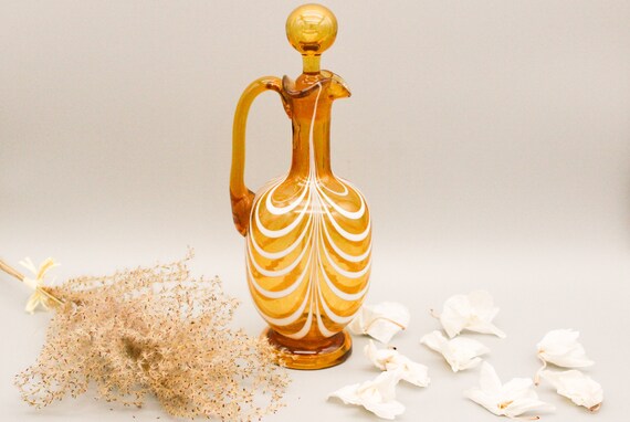CARAFE BENDOR glassware in French vintage bubbled blown glass,