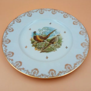 6 vintage flat plates with game decor, Limoges porcelain LP France