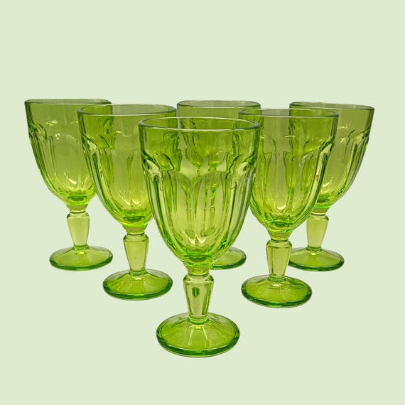 6 superb vintage anise green stemmed GLASSES