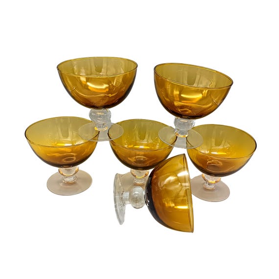 6 35 cl vintage CUPS in amber chlorinated glass, ice cream cup, cocktail glass
