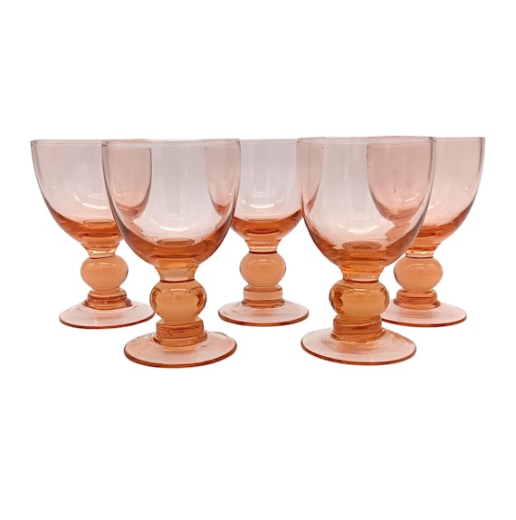5 OLD VINTAGE PINK STEM GLASSES