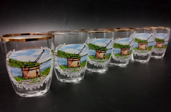 6 liqueur GLASSES, 6 small shot glasses mill pattern