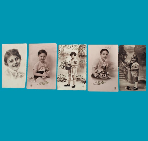 Lot of 5 old holiday postcards (Saint Catherine, Saint Nicholas, etc.) from the 1940s/50s