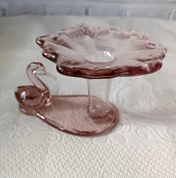 Vintage purple blown glass vase, handcrafted glass swan