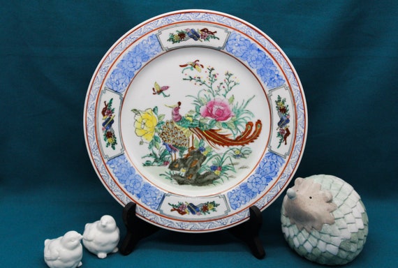 PLATE porcelain decoration japan decoration bird of paradise peacock peony