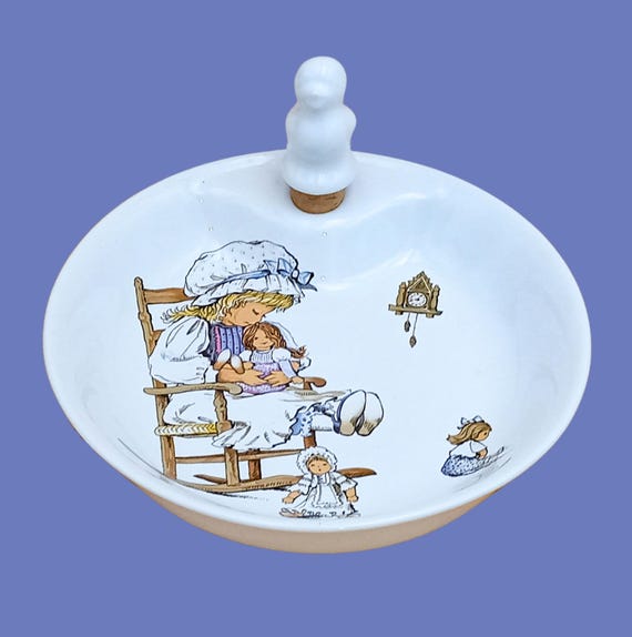 REVOL vintage porcelain baby warming plate, little girl with doll model