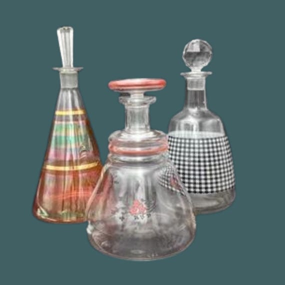 Vintage French black and white houndstooth liqueur decanter