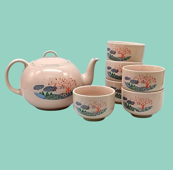 Asian TEA SERVICE in light pink ceramic, GL creations Korea