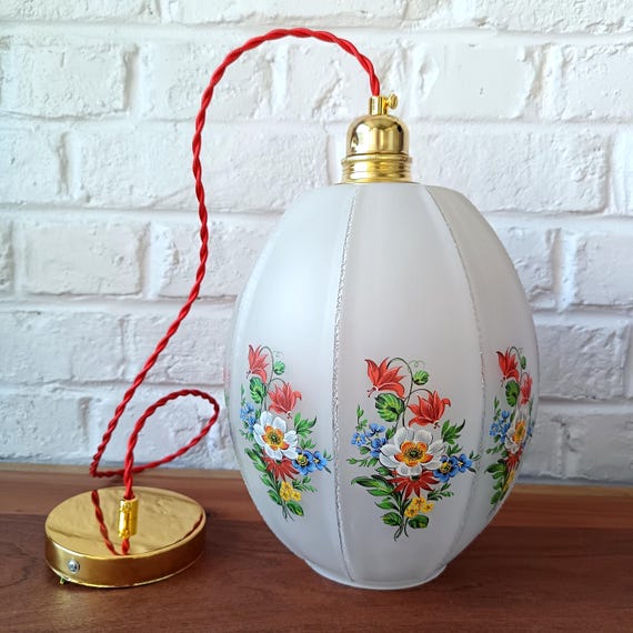 Vintage glass pendant light, floral motifs 1960s, Daisy Pendant