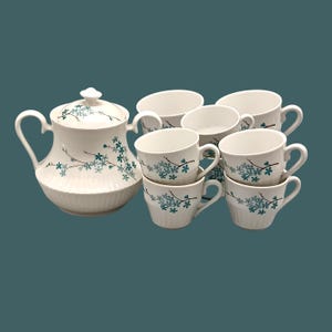 10 CUPS and SUGAR BOWL in opaque white porcelain FD Chauvigny France