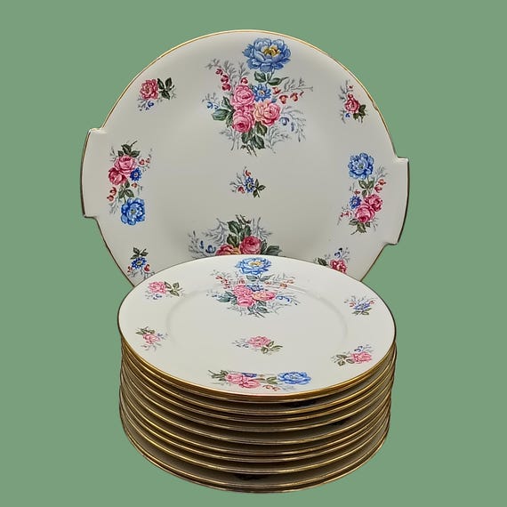 PCL France vintage multicolored flower pattern porcelain dessert plates and platters