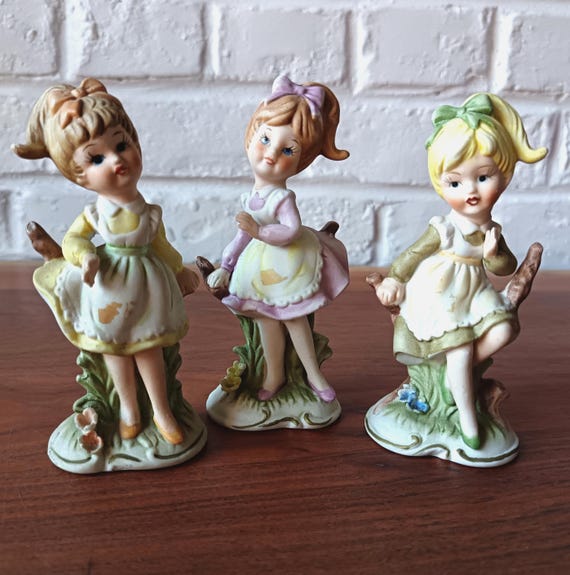 3 Vintage bisque ceramic figurines