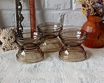 6 cuencos de postre de cristal ahumado ARCOROC, Francia vintage