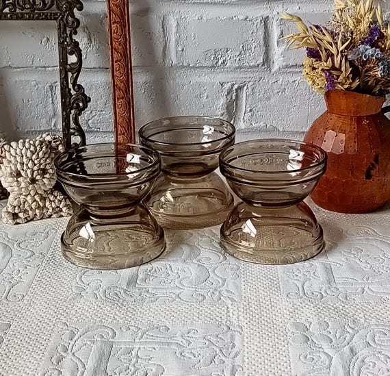 6 ARCOROC smoked glass dessert bowls, vintage France