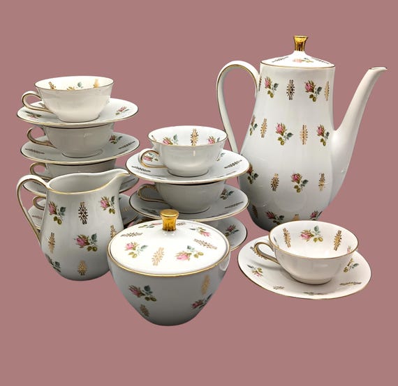 White porcelain coffee service Bavaria Germany, Oscar Schaller & Co.