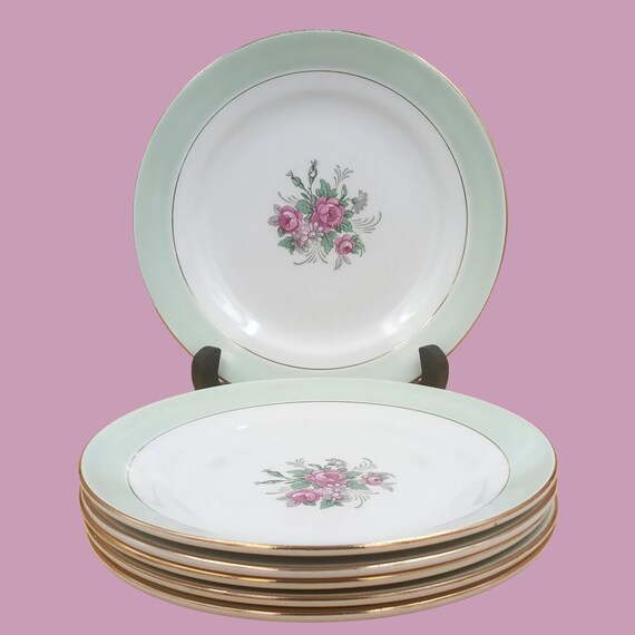 6 dessert PLATES France bouquet of roses motif POREYLOR L'amandinoise vintage