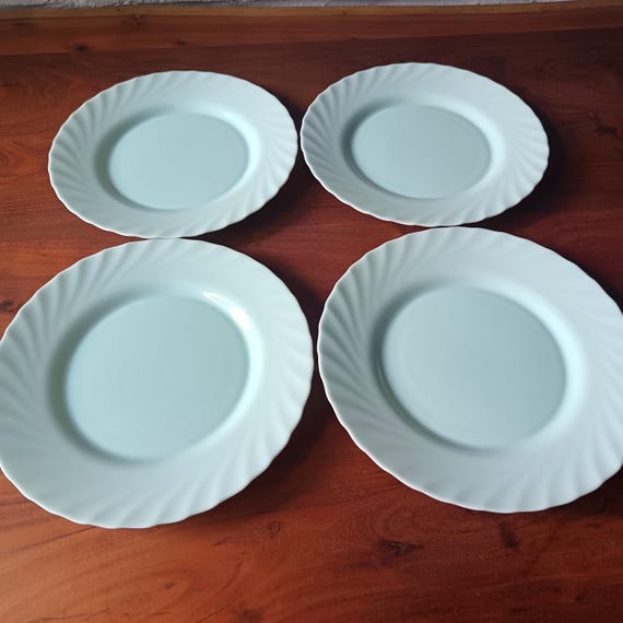 4 vintage water green opaline flat plates Arcopal France