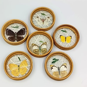 COASTERS in bamboo butterfly decor 60s 70s - Vintage, shabby, coasters, wicker