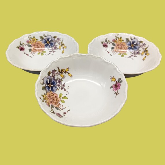 3 ceramic bowls with floral pattern, vintage France