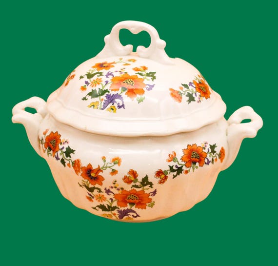 SOUP TUREEN French earthenware Orchies Moulin des loups flower motif, Chenonceaux model