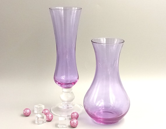 Pair of vintage purple glass vases, Cristal d'Arques