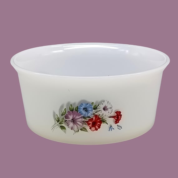 ARCOPAL soufflé mold, salad bowl in tempered opal, morning glories pattern, vintage French