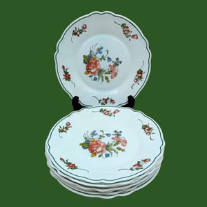 6 French opaline dessert plates, Arcopal, RONSARD motif