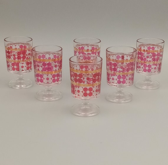 6 Liquor GLASSES 4 cl with luminarc foot suede model n 7 garnet flower pattern