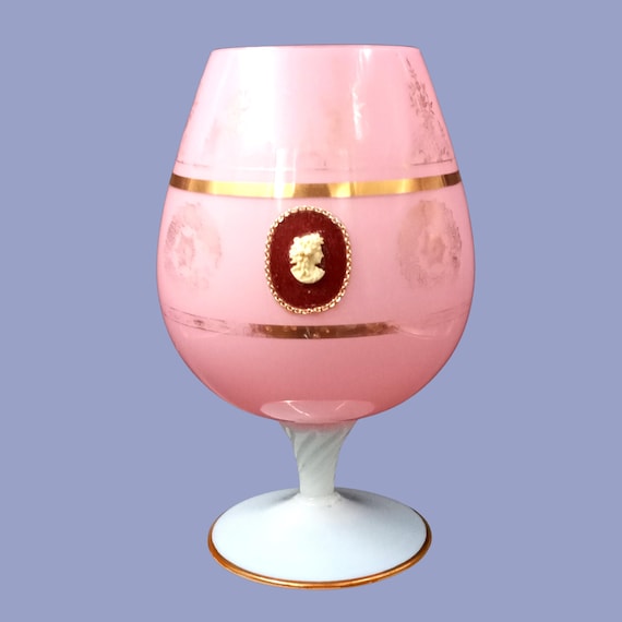 Large pink opaline VASE, white foot, camay