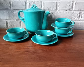 Juego de café, 4 tazas y cafetera Proceram vintage.
