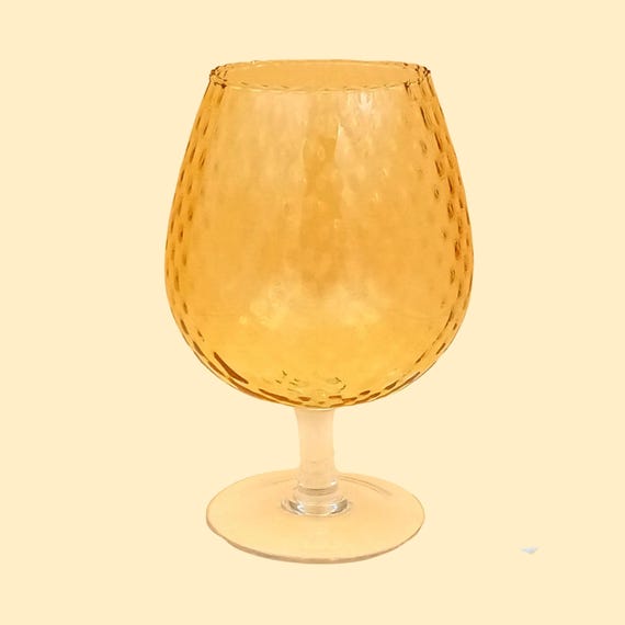 Decorative glasses retro pedestal brandy balloon, vintage goblet vase, Blown glass vase Italy