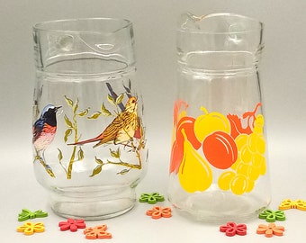 PICHET à limonade Vintage, Luminarc France motifs fleurs oiseaux