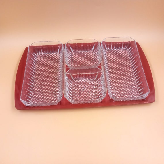RARE ARCOROC tray in glass vintage transparent mold, aperitif dishes