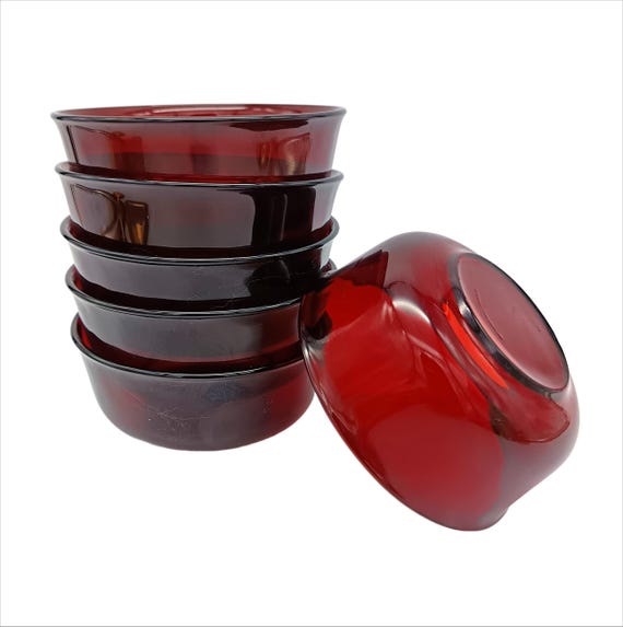 6 Arcoroc France dessert bowls in vintage ruby red molded glass