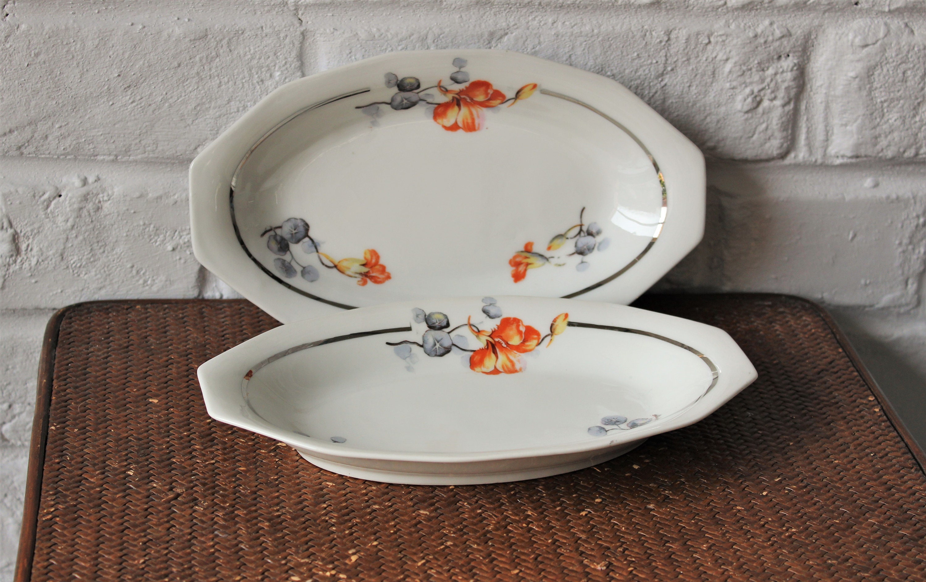 2 Raviers Porcelaine Vintage France 1960/1970 Décor Floral