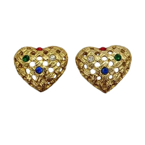 Vintage 80s gold heart EAR CLIPS