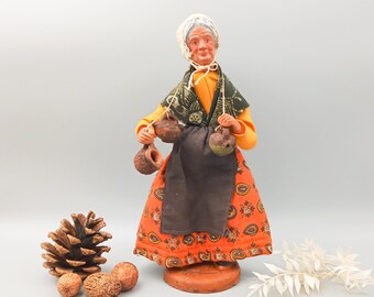 SANTON French woman carrying 3 terracotta jugs, Signed, Provence France