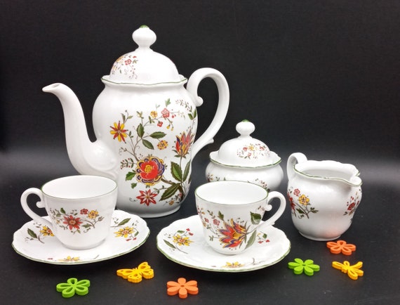 COFFEE POT, SUGAR BOWL and CREAM POT vintage flower pattern porcelain Seltmann weiden Bavaria