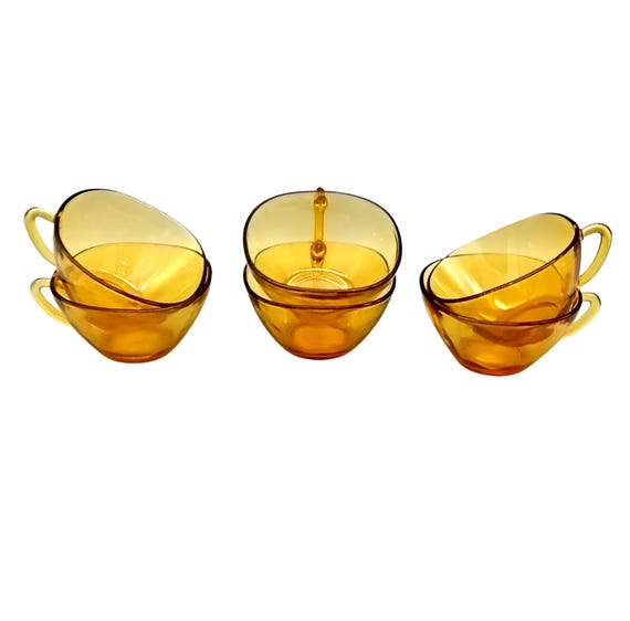 5 or 6 VERECO glass CUPS amber color France vintage