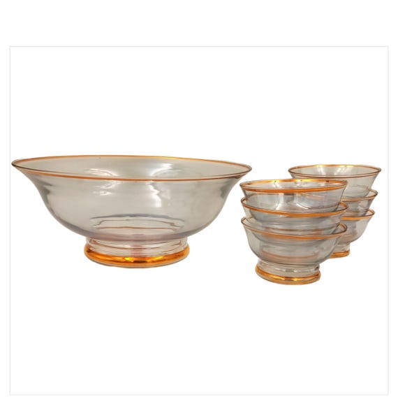 PUNCH SERVICE in pressed glass, 6 vintage salad bowls, Monaco glassware