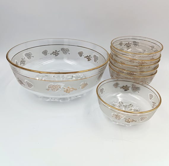 Vintage Italian glass dessert set, salad bowl and 6 dessert bowls
