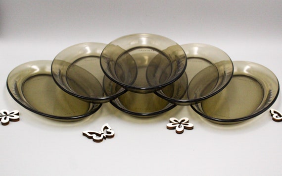 6 ARCOROC RAVIERS in vintage smoked glass mold, aperitif dishes, cups