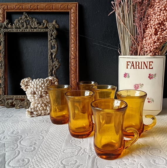 6 vintage Italian espresso cups, 1960s liqueur glasses, amber brown, half espresso