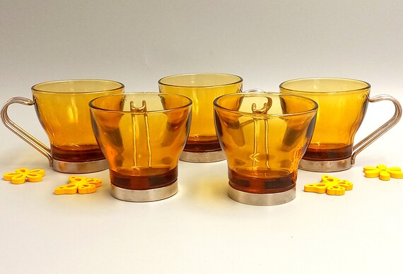 4 or 5 CUPS tempered glass amber color Italy vintage COVE