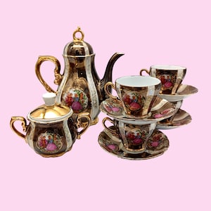 Vintage bronze-colored porcelain coffee service