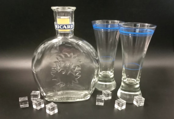 Set of 3 RICARD carafe and 2 vintage glasses