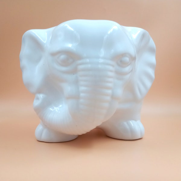 CACHE POT éléphant blanc vintage, porte plante zoomorphe, céramique, France