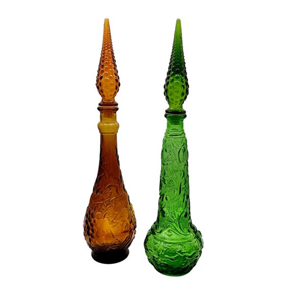 Large fruit motif genius CARAFE, vintage green yellow